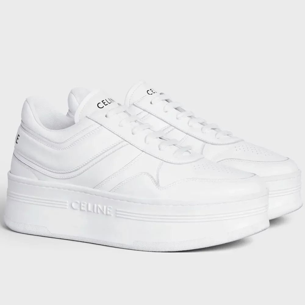 CELINE BLOCK SNEAKERS 50mm WEDGE OUTSOLE IN CALFSKIN Optic White Size 39